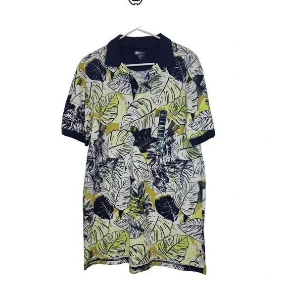 NEW Boca Classics Men's Hawaiian Print Shirt - Small, Tropical Print Cotton Polo - Picture 1 of 8